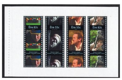 2008 Ireland Filmed in Ireland Commemorative Stamps Booklet Pane featuring Brid Ni Neachtain, Colm Meaney, Pat Shortt & Cillian Murphy Mint Never Hinged (MNH). Hibernian HP185