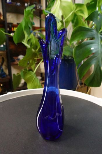 Vintage Cobalt Blue Swung Vase With White Streak