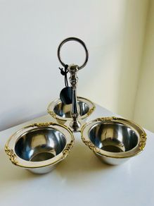 Atticus and Stone 3 Bowl Serving Dish Trio Silver and Gold Vintage Style