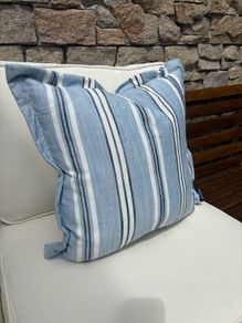 New 52cm x 52cm Oxford style Cambridge blue, French navy and white outdoor cushion