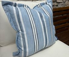 New 52cm x 52cm Oxford style Cambridge blue, French navy and white outdoor cushion