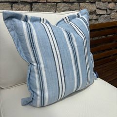 New 52cm x 52cm Oxford style Cambridge blue, French navy and white outdoor cushion