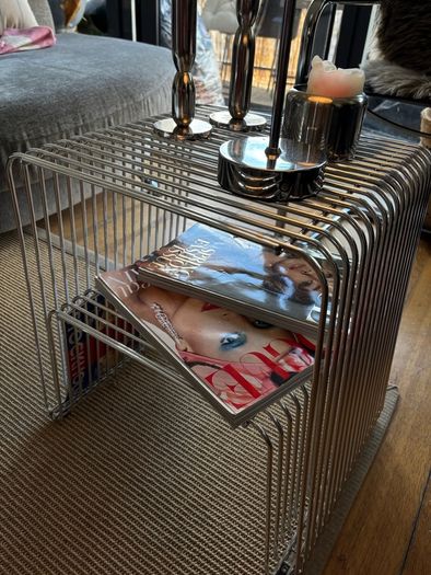 Vintage Chrome Wire Magazine Rack Side Table - 1970s Space Age
