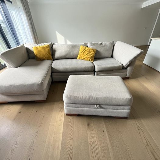 Grey corner sofa with matching footstool