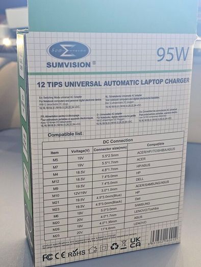 2026 Automatic Sumvision 95W Universal 95W Power Adapter With 12Tips DC (Updated S.tyle) / Charger for Laptops.