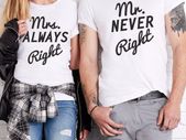 Mrs Always Right And Mr Never Right Couple T-shirts For Valentines Day Gift Present