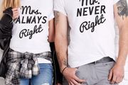 Mrs Always Right And Mr Never Right Couple T-shirts For Valentines Day Gift Present