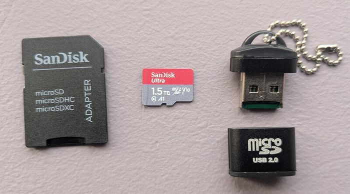1.5TB SanDisk micro SD card + SD adapter + USB Micro SD Card Reader