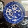 Vintage Mid-Century Blue Willow Porcelain Oil Lamp Set with Reflector Plate Image 3