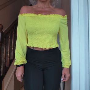 Yellow open Shoulder cropped top