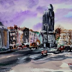 Nelson's pillar aftermath  watercolour