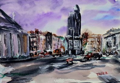Nelson's pillar aftermath  watercolour