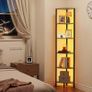 6 Tier Corner Shelf with LED Light Metal Frame Wooden Shelves Storage Organizer Rack Image 7