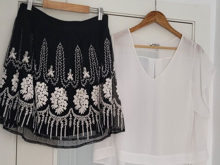 ZARA black and white layered mini skirt Sz XL (Fit 12-14UK) Rrp 59.99 (New)