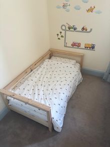 Pine bed frame and mattress