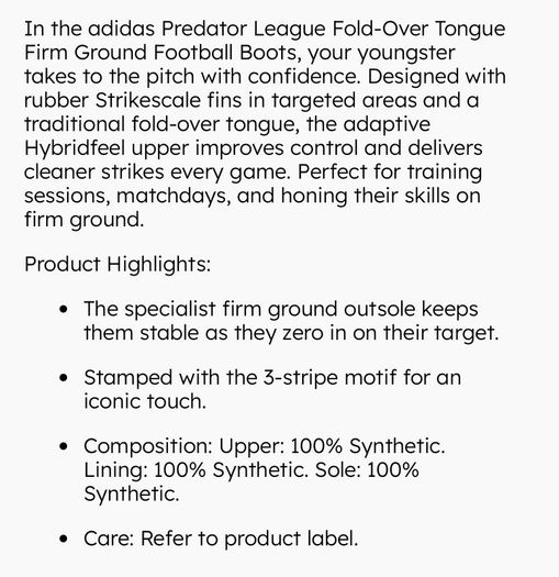 Predator League Fold-Over Tongue Childrens Firm Ground Football Boots