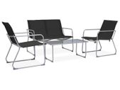 4 Piece Garden Lounge Set Fabric & Steel Black