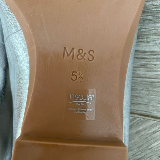 M&S Leather Square Toe Ballet Pumps Silver Metallic  Size 5.5