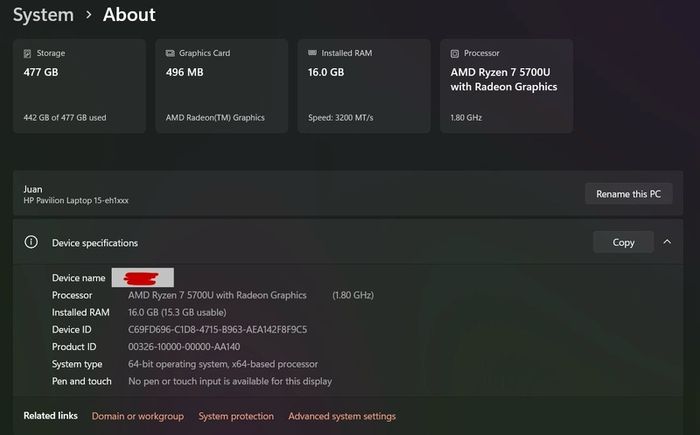 HP Pavilion 15 - Ryzen 7 5700U | 16GB RAM | 477GB | Windows 11