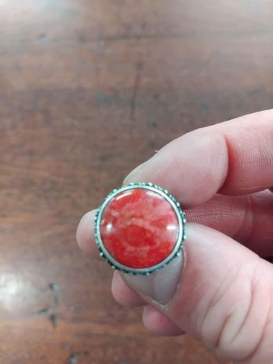 925 Silver and Red Coral Ring
