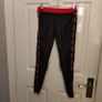 Black Ruched Bum Shiny Leggings with Orange details, size S Image 3