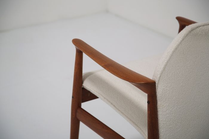 Vintage Danish Teak and White Boucle Armchair by Grete Jalk, 1960s.