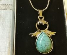 Silver Angel Turquoise stone Angel Pendant+ (Free ring)