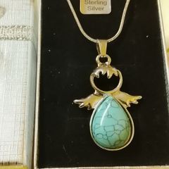 Silver Angel Turquoise stone Angel Pendant+ (Free ring)
