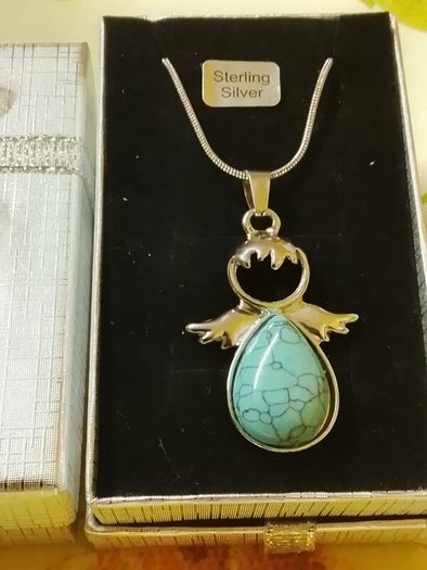 Silver Angel Turquoise stone Angel Pendant+ (Free ring)