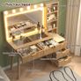 Dressing Table with Lighted Mirror, 110 cm Fluted Vanity Desk with Glass Top, Modern Makeup Desk with 5 Drawers and Shelves for Bedroom-US-style plug Image 4