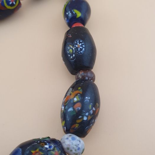 Vintage Venetian Style Floral & African Glass Beads Necklace