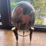 Authentic African Ostrich Egg Art & Vintage Horn/Brass Stand Image 3