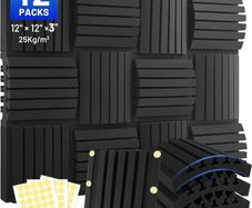 12 Pack Sound Proofing Panels, 3" X 12" X 12" Acoustic Wall Panels, Curved Soundproof Foam Panels, Sound Absorbing Wall Panels with Double Sided Tape, High Density Acoustic Panels for Studio Home