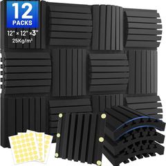 12 Pack Sound Proofing Panels, 3" X 12" X 12" Acoustic Wall Panels, Curved Soundproof Foam Panels, Sound Absorbing Wall Panels with Double Sided Tape, High Density Acoustic Panels for Studio Home