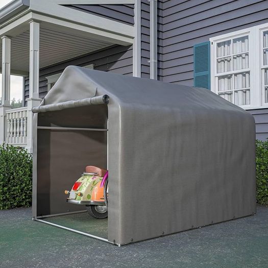 2.2M 1.6M Garden Waterproof Anti-UV Bike Storage Tent Bicycle Motorcycle Shed Shelter Outdoor Backyard Steel Frame PE Cover Zipper Door Large Grey
