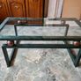 Glass & dark green metal coffee Table Image 2