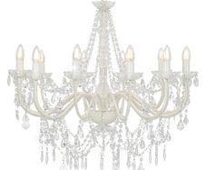 Chandelier with Beads White 12 x E14 Bulbs