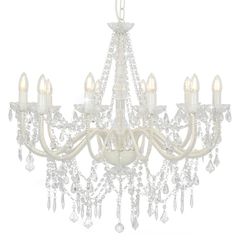 Chandelier with Beads White 12 x E14 Bulbs