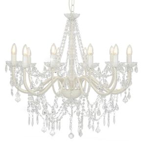 Chandelier with Beads White 12 x E14 Bulbs