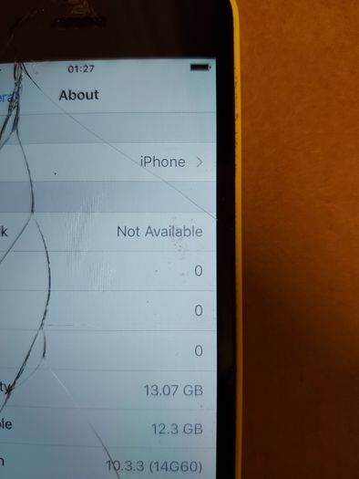 Apple Iphone 5c, Yellow, 16GB, works perfect, some screen damage, but touchscreen works fine