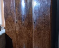 1930's Burr Walnut bow front 3door wardrobe