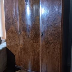 1930's Burr Walnut bow front 3door wardrobe