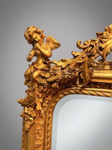 French Style Gilt Wood & Plaster Panel Mirror