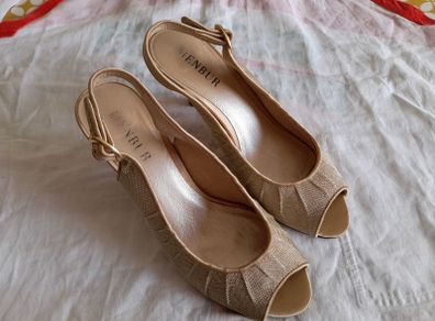 Gold Slingback Peep Toe Heels - Size 6