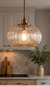 Ribbed glass pendant light shade.