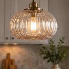 Ribbed glass pendant light shade.