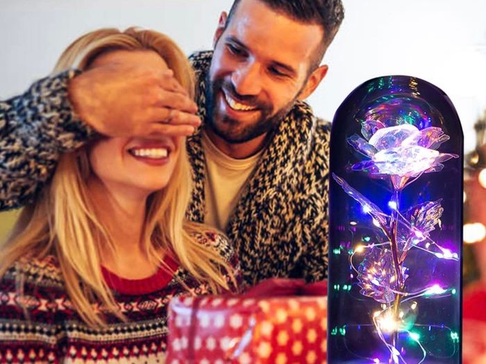 Gifts for Women Her, Beauty and the Beast Rose Forever Eternal Rose in Glass Dome, Preserved Artificial Rose Flowers with Led Light, Personalised Gifts for Christmas, Birthday, Mum, Grandma (FREE POSTAGE)