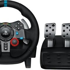 G29 Driving Force Racing Wheel and Floor Pedals, Real Force Feedback, Stainless Steel Paddle Shifters, Steering Wheel Cover for PS5, PS4, PC, Mac - Black