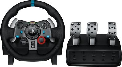 G29 Driving Force Racing Wheel and Floor Pedals, Real Force Feedback, Stainless Steel Paddle Shifters, Steering Wheel Cover for PS5, PS4, PC, Mac - Black