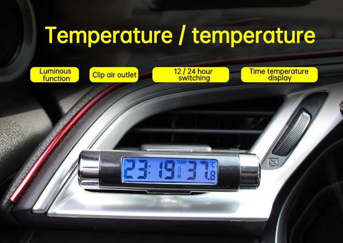 Car Air Outlet Thermometer Electronic Clock Time Led Digital Display Thermometer with Back Luminous Car